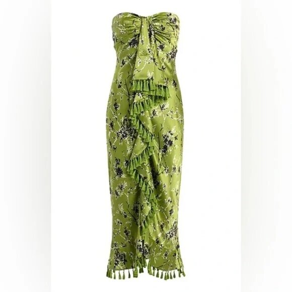 Cinq a Sept Wildflower Elise Silk Strapless Tassel Print Dress, Size 4 - Picture 2 of 9